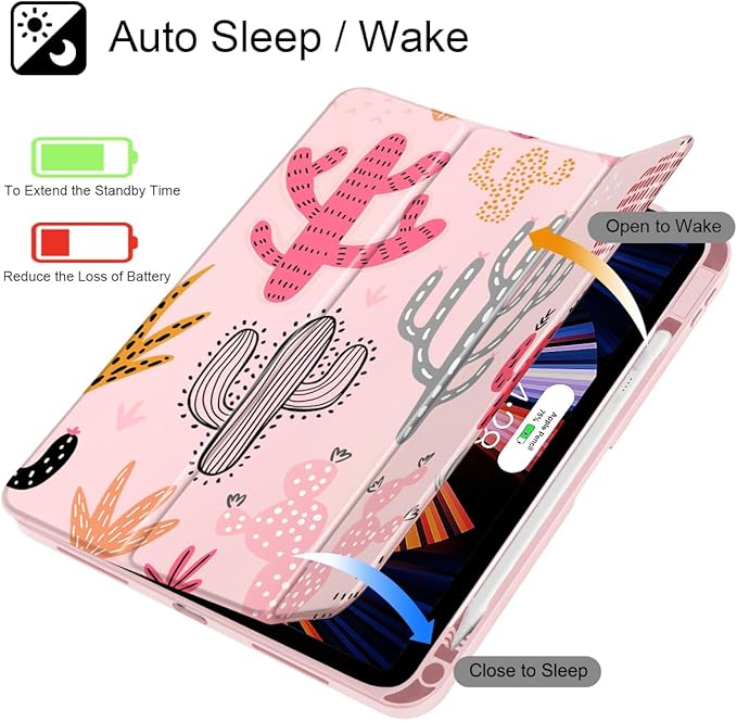 Mektron Case for 2026 iPad Air 13 inch M4 Cover Compatible 2025 iPad Air 13 inch M3 2024 iPad Air 13 inch M2 with Pencil Holder Shockproof Clear Shell Colorful Cacti
