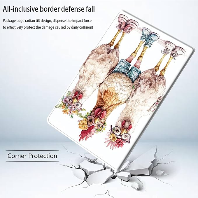 Bxgolkgd Tablet Case for Amazon Kindle Fire HD 8/HD 8 Plus(12th/10th2024/2022/2020 Release)Shockproof Stand Cover with Heat DissipationAuto Wake/Sleep FunctionCute Cartoon Chicken