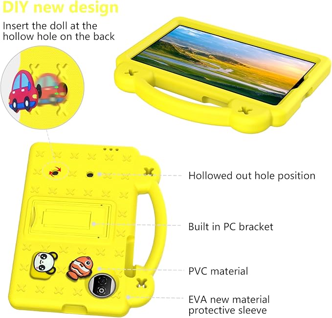 Compatible with Honor Pad X7 8.7 inch 2025 Tablet Case Kids Friendly Universal Lightweight Shockproof Protective Case with Shoulder Strap &amp Stand Handle Yellow