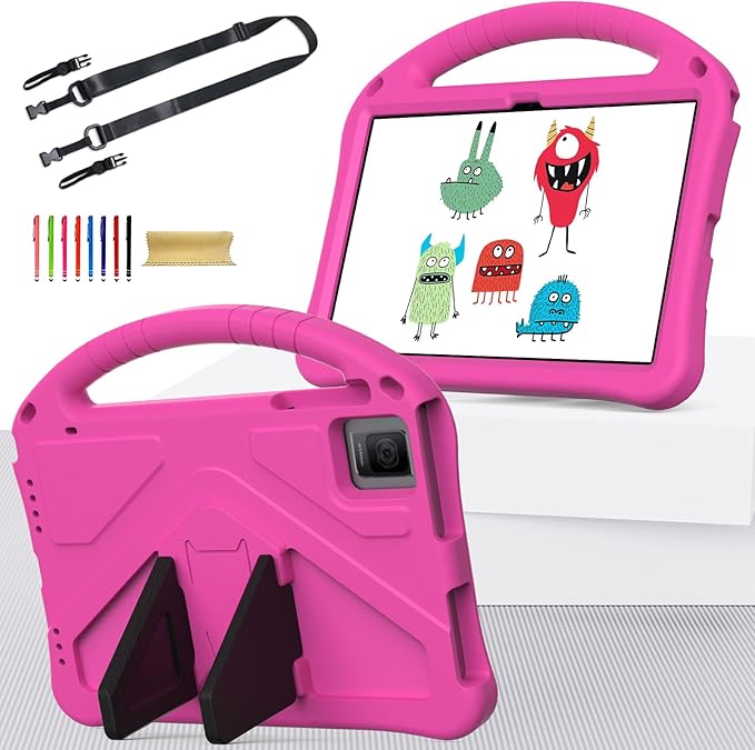 Kids Case for T-Mobile Revvl Tab 5G 2023 Model 10.36 Inch Soft EVA Handle Stand Shockproof Lightweight Children Friendly with Shoulder Strap Cover Case for Revvl Tab 5G Rose