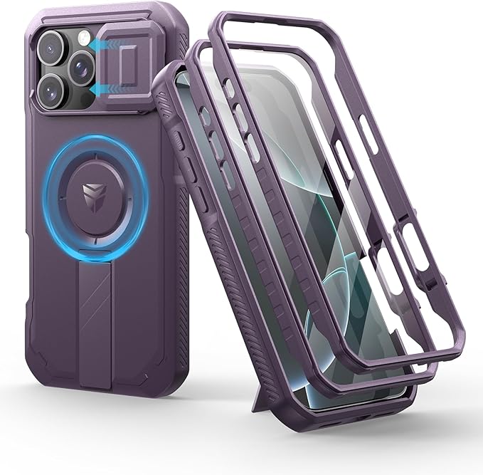 Dexnor for iPhone 16 Pro Max Case with Slide Camera Cover&ampAdjustable Kickstand &amp Built-in Screen ProtectorCompatible with MagSafe Shockproof Cases Heavy-Duty Magnetic Protective CoverPhantom