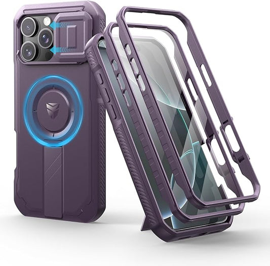 Dexnor for iPhone 16 Pro Max Case with Slide Camera Cover&ampAdjustable Kickstand &amp Built-in Screen ProtectorCompatible with MagSafe Shockproof Cases Heavy-Duty Magnetic Protective CoverPhantom