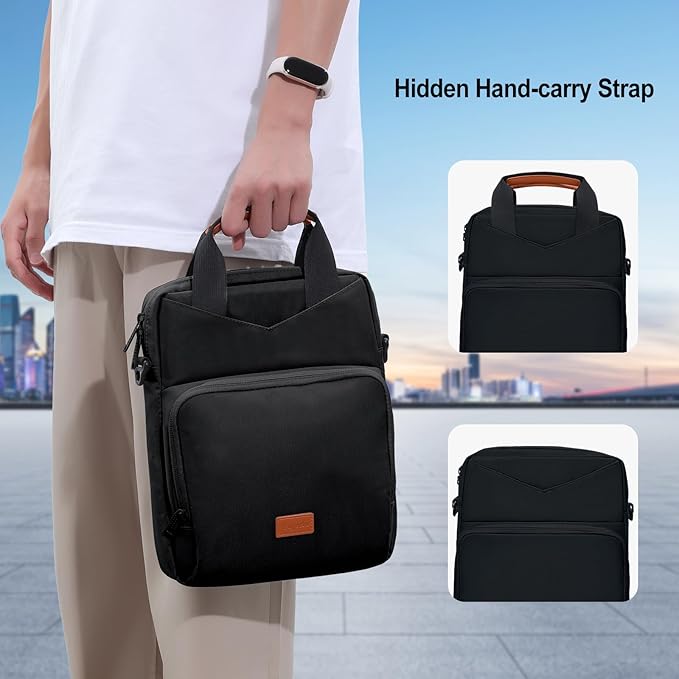 12.9 Inch Tablet Sleeve Bag Padded Travel Carrying Case for iPad Pro 13-in. (M4) iPad Air 13-in. (M2) Surface Pro 9 12.4 Galaxy Tab S9+ with Shoulder Strap (Black)