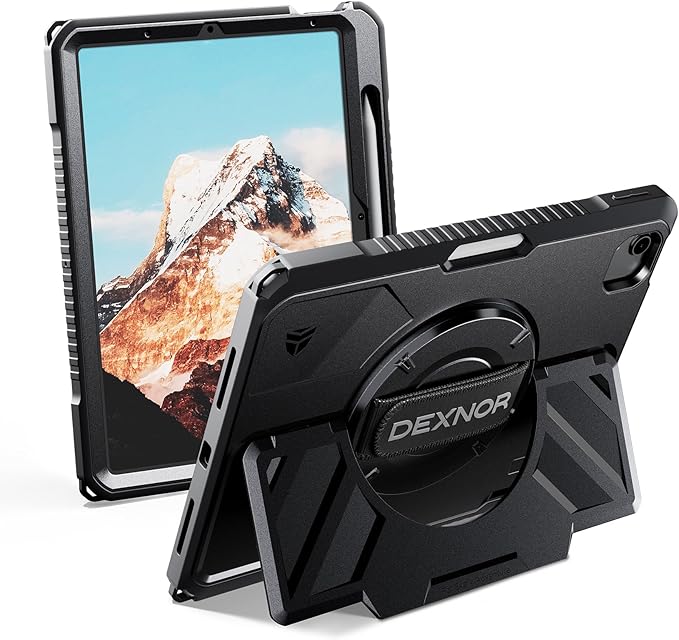 Dexnor Case for iPad Air 11 inch M3/M2 iPad Air 5th/4th Generation 10.9 inch Rugged Case with 360° Rotating Hand Strap &amp Stand &amp Screen Protector &amp Pencil Holder Shockproof Full-Body Cove