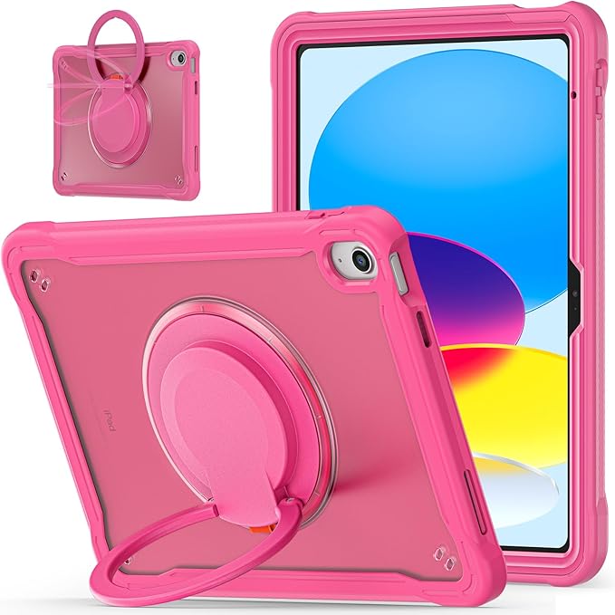 Batianda Ultimate Protective Case for New iPad 11th Generation 11 inch 2025 A16 Chip Sturdy Rugged Shockproof Silicone Tablet Cover with 360° Rotatable Ring Kickstand &amp Pencil Holder Pink