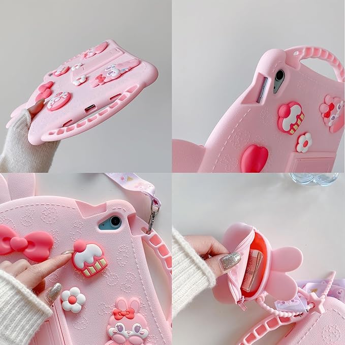 for iPad 6th/ 5th Generation 9.7inch 2018/2017 Case for Kids Girls with Kickstand Strap Wallet Soft Protective Tablet Cover for iPad Air 2nd Generation iPad Pro 2016 (Pink)