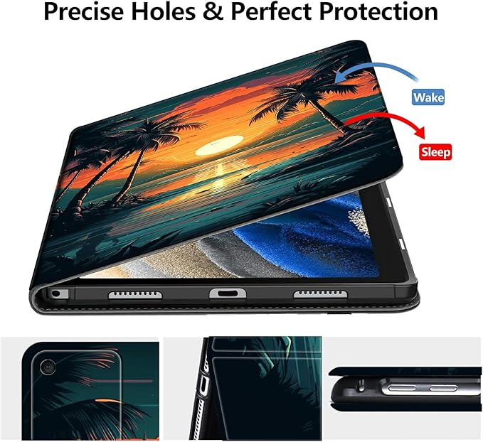 DIGTIALLL Case for Amazon Kindle Fire HD 10 Tablet (9th/7th/5th Generation2019/2017/2015 Release) 10.1 PU Leather Smart Protective Cover with Auto Sleep/WakeTropical Palm Tree