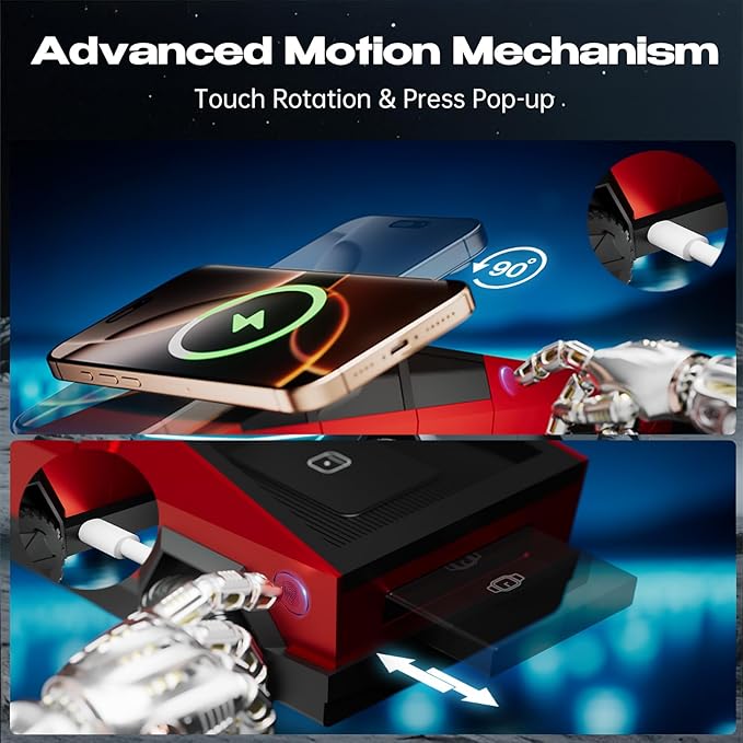 CyberDock 3-in-1 Wireless Charging Station Cybertruck 1:25 Scale Charger with Qi2 Certified 15W Charging for iPhone iWatch AirPods Magnetic Rotating Charger with Ambient Light 30W Adapter Red