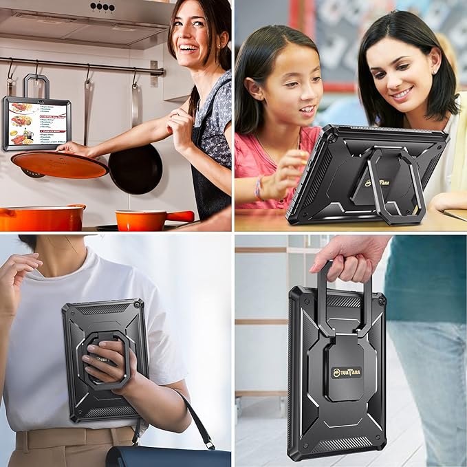 Fintie Case for Amazon Fire HD 10 &amp Fire HD 10 Plus (11th Generation 2021 Release) - [Tuatara Rotating] Multi-Functional Grip Carry Stand Cover w/Built-in Screen Protector Black