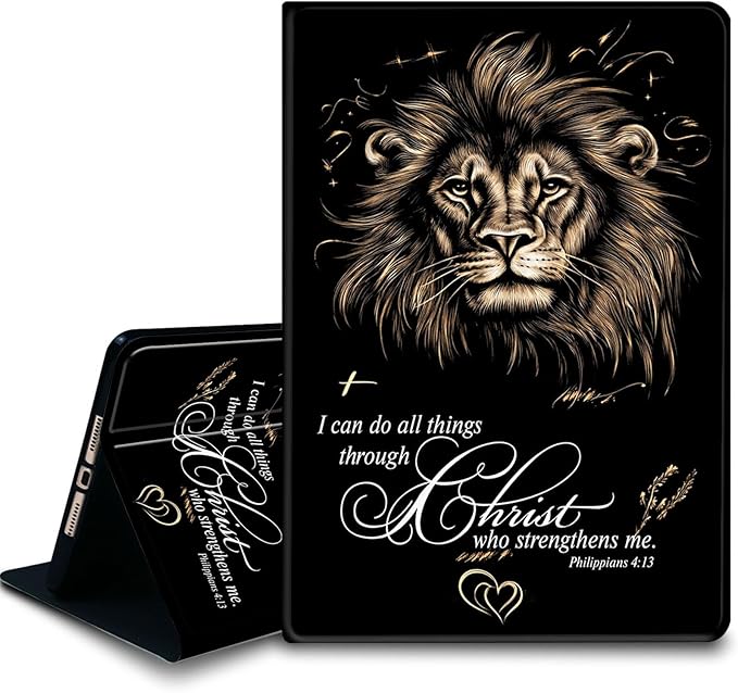 Bxgolkgd Tablet Case for Amazon Fire HD 10/10 Plus(13th/11th Generation) 10.1 InchShockproof Stand Cover with Heat DissipationAuto Wake/Sleep FunctionChristian Lion Bible Verse