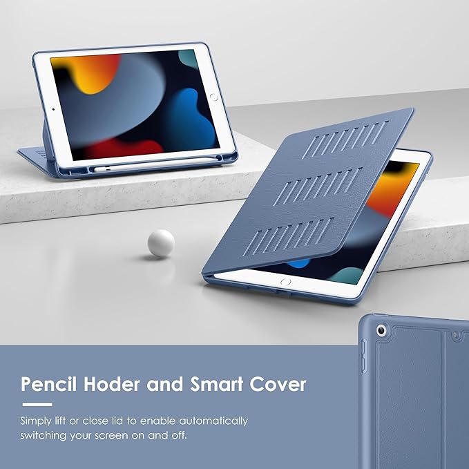 VIKESI Case for iPad 9th / 8th / 7th Generation 10.2 inch (2021/2020/2019 Released)Multiple Angles Magnetic Stand CoverShockproof BackPencil Holderand Auto Sleep/WakeMist Blue