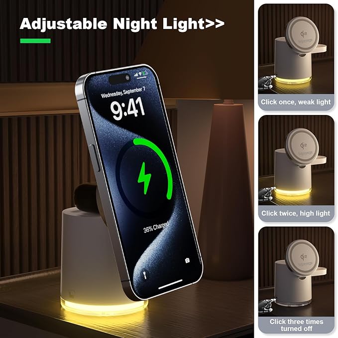 New Generation Qi2 Certified 3 in 1 Magnetic Wireless Charging Station Compact Fast Charging Stationfor Apple iPhone12-17iWatchesAirPodsSamsung Phones and Watches(30W Adapter Included)(White)