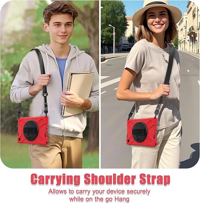 Tablet Case Compatible with Lenovo Tab 10.1(TB-311XU) /K10C TB311FU 2025 Case Protective Heavy Duty Rugged Shockproof Drop Protection Cover Shoulder Strap for Kids Silicone Cover(Red)