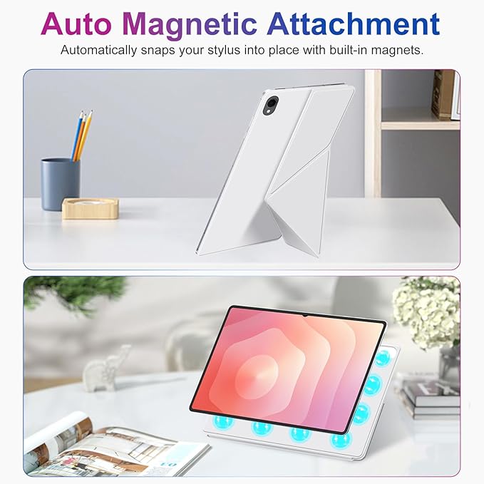 Case for Samsung Galaxy Tab S11 2025 Tablet 11 Inch – Magnetic Detachable Protective Cover with Dual-Side Clasp Y-Fold Stand Pencil Holder Heat Dissipation Design(White)