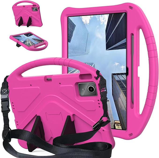 Compatible with Lenovo Idea Tab Plus 12.1 Inch 2025 TB-365FC Cute Case Lightweight Sleeve Kickstand Cover Shockproof Protection Case for Kids(Rose Red)