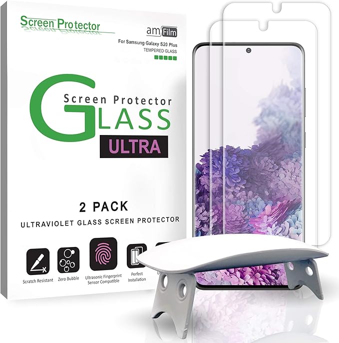 amFilm Ultra Glass Screen Protector for Galaxy S20 Plus Tempered Glass 2 Pack