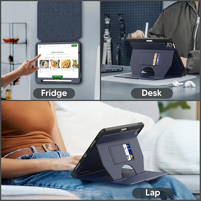 SEYMAC for iPad Air 11 inch Case M4/ M3/ M2 (2026/2025/ 2024) Full Protective Auto Sleep/Wake Strong Magnetic Cover with 5 Standing Angles and Pencil Holder Navy Blue