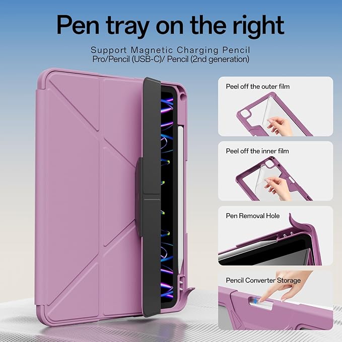 Case for iPad Pro 11 inch (4th/3rd/2nd Generation) 2022/2021/2020 with Clear Back Multi-Angle Stand Soft Silicone &amp Shockproof Tablet Protective Case (Purple)
