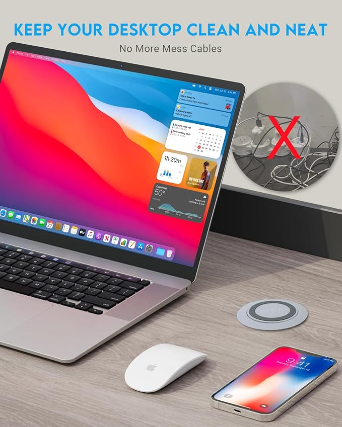 Desktop Wireless Charger Pop Up 15W Fast Retractable Desktop Charger Invisible Charging Station with USB A and Type C Ports Recessed Desktop Charging for Desk Furniture - White