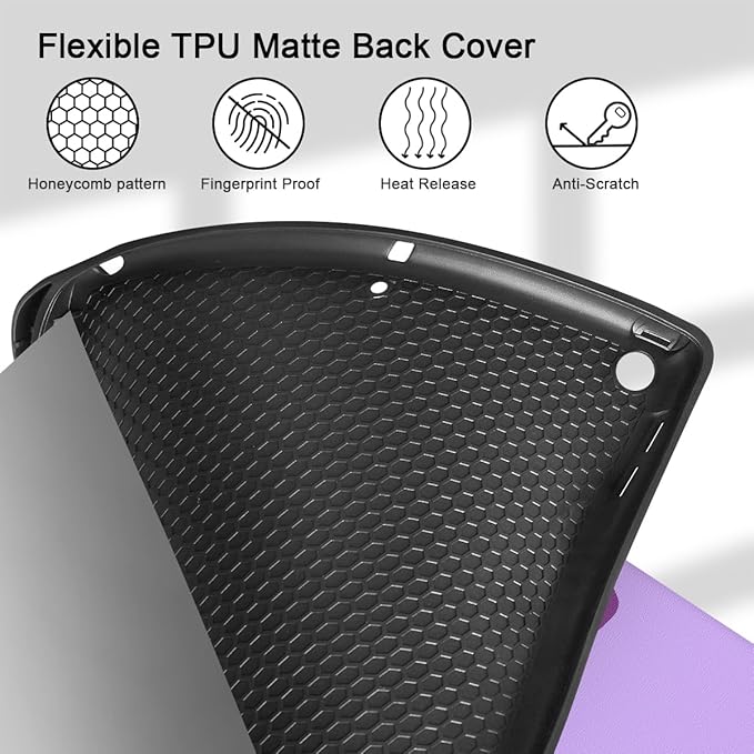 Mektron Designed Printed iPad 10.2 Case 9th Gen (2021)/ 8th Gen (2020)/ 7th Gen (2019) with Pencil Holder Slim Protective Case with Soft TPU Back for iPad 10.2 inch Flowers-Bows-Purple