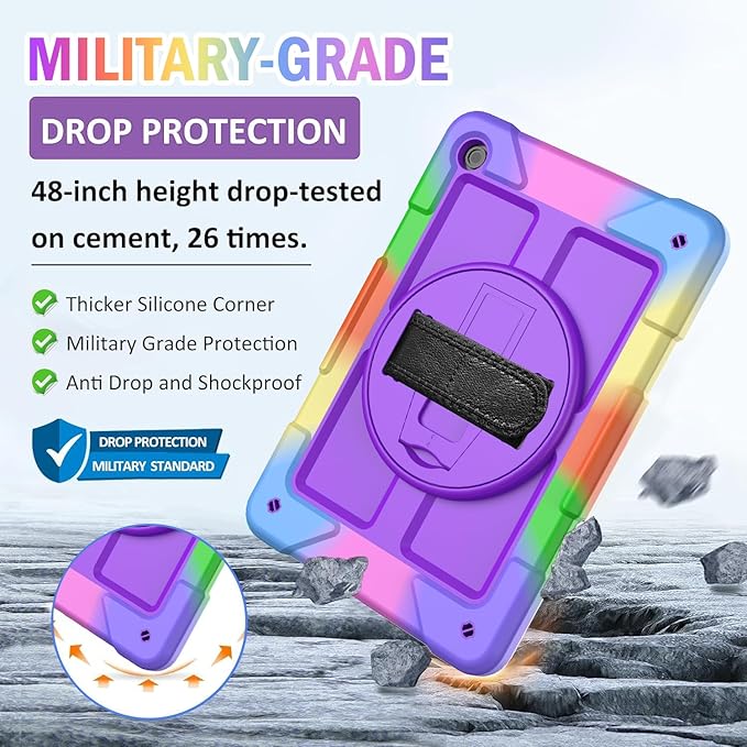 BMOUO for Samsung Galaxy Tab A9+/A9 Plus Case 11 2023 (SM-X210/X216/X218) Shockproof Galaxy Tab A9 Plus Case with Rotating Stand and Hand/Shoulder Strap Purple
