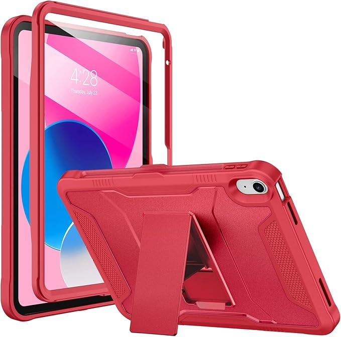 Soke Case for iPad (A16) 11th Generation 11-inch 2025 iPad 10th Generation 10.9-inch 2022 with Built-in Screen Protector and Kickstand Rugged Full Body Protective Cover - Burgundy Red
