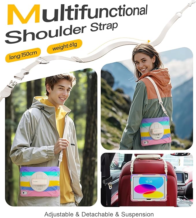 BRAECN for iPad (A16) 11th/10th Generation case 11/10.9 inch 2025/2022 Heavy Duty Shockproof Protective with Pencil Holder Screen Protector 360°Rotating Stand Handle &amp Shoulder Strap Full Body Cov