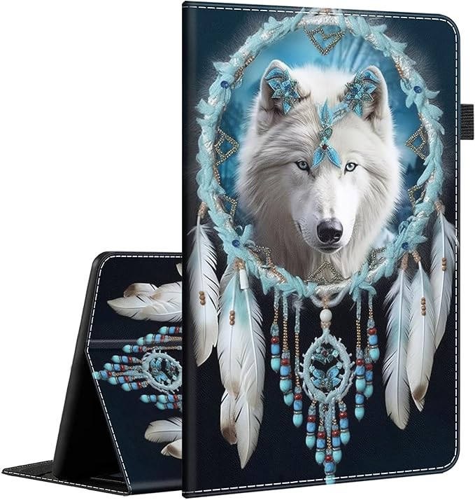 Case for All-New Amazon Fire HD 10 and 10 Plus Tablet (13th/11th Generation 2023/2021 Release) 10.1 - Slim Fit Standing Cover with Auto Sleep/WakeWolf Dreamcatcher