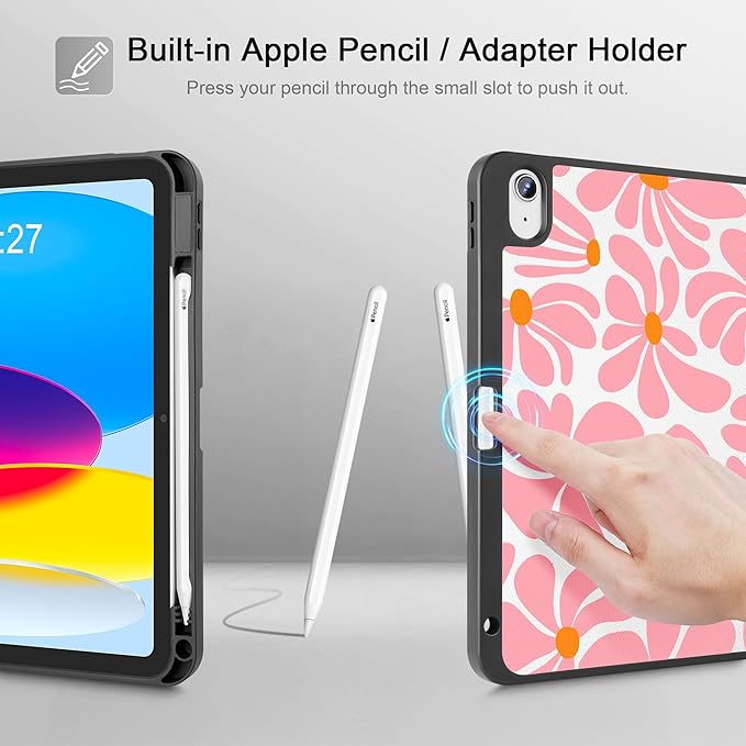 May Chen for iPad (A16) 11th Generation Case 11 Inch 2025 iPad 10th Gen Case 2022 10.9 inch Trifold Stand with Auto Wake/Sleep Soft TPU Protective Stand Back Cover Groovy Flower