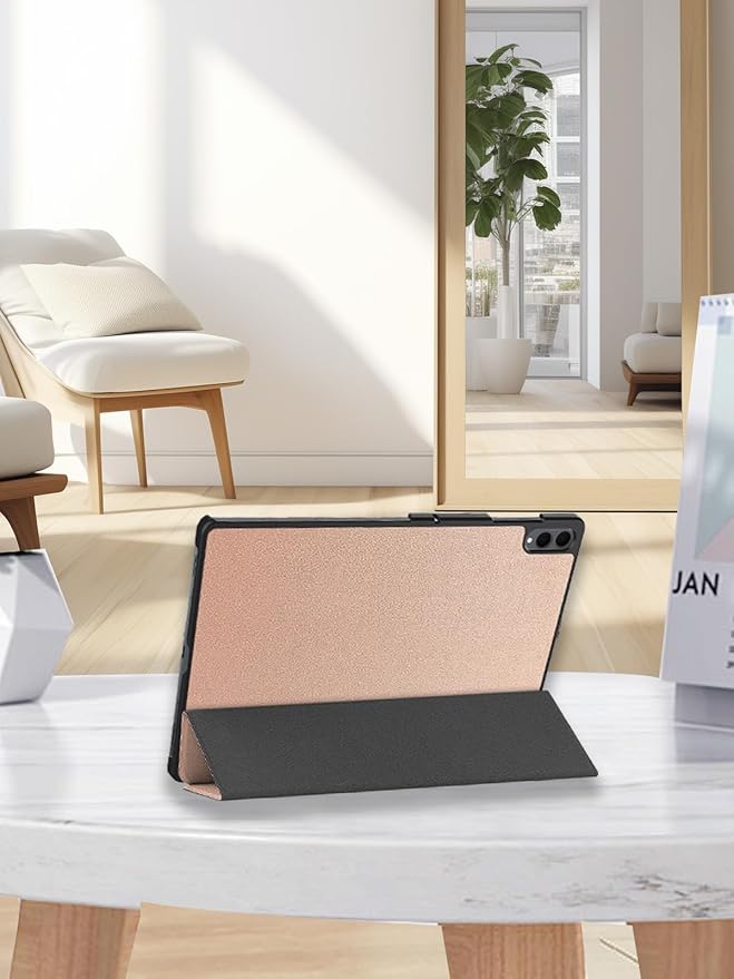 for Samsung Galaxy Tab S11 Ultra 2025 Android 14.6 Inch Tablet CaseBOVUGAC Tri-fold Tablet Case Cover for Galaxy Tab S11 Ultra 14.6Full Protection Premium PU Scratch Resistant.(Rose Gold)