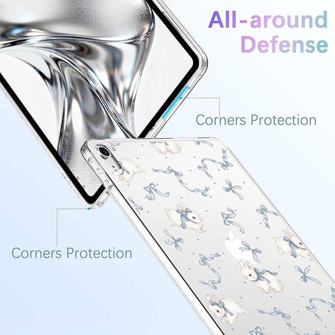 for iPad Pro 13-inch (M4) 2024Aesthetic Bowknot Rabbit Crystal Clear CaseSlim Lightweight Anti-Scratch Soft TPU Bumper Hard Acrylic Back Cover for Women