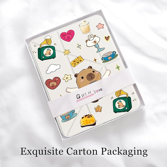 Cute Kawaii Capybara for iPad Air5/Air4 Case with Pencil Holder Auto Sleep/Wake White Leather Acrylic Back Detachable Cover for iPad 10.9 Inch 2022/2020
