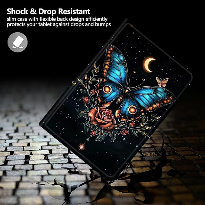 DIGTIALLL Case for Amazon Kindle Fire Max 11 Case (13th Generation 2023 Release) 11 PU Leather Smart Protective Cover with Auto Sleep/WakeBlue Butterfly