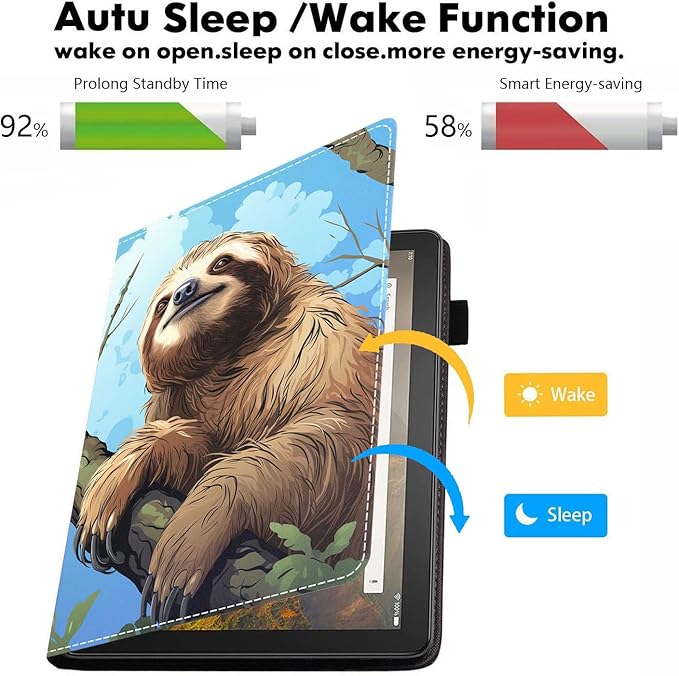 Case for All-New Amazon Kindle Fire HD 10 &amp 10 Plus Tablet 10.1 (13th/11th Generation 2023/2021 Release) - PU Leather Folio Case with Smart Auto Wake/Sleep - Cute Sloth