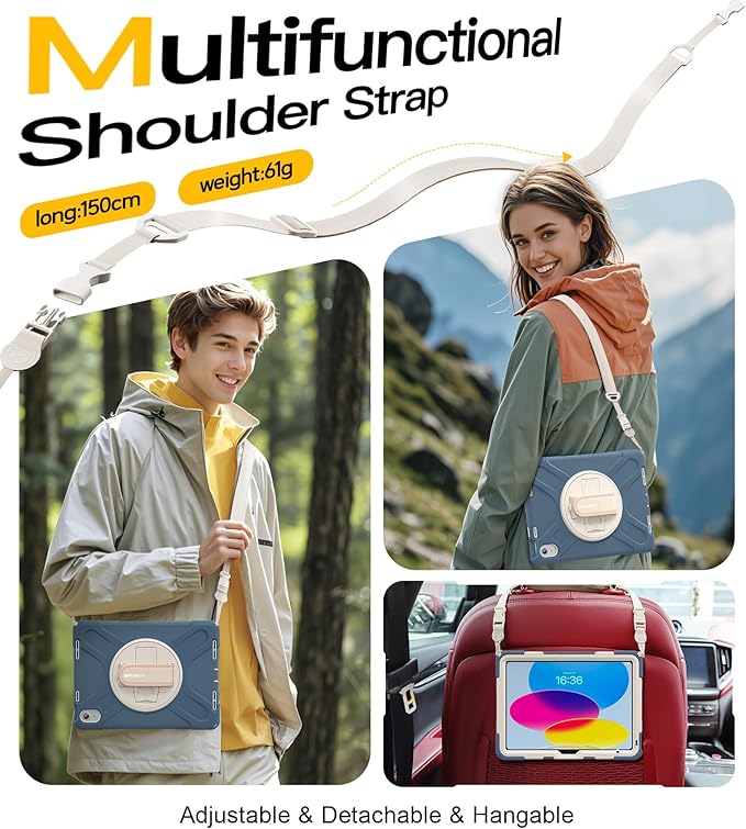 BRAECN for iPad (A16) 11th/10th Generation case 11/10.9 inch 2025/2022 Heavy Duty Shockproof Protective with Pencil Holder Screen Protector 360°Rotating Stand Handle &amp Shoulder Strap Full Body Cov