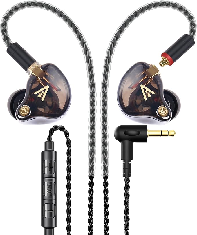 Vibes 201M Wired Earbuds in-Ear Headphones with Mic Noise Cancelling Bass Driven HiFi Earphones Tangle-Free Braided Cord Carry Case Ear Buds Tips 3.5mm Jack Secure Fit (Clear Brown)
