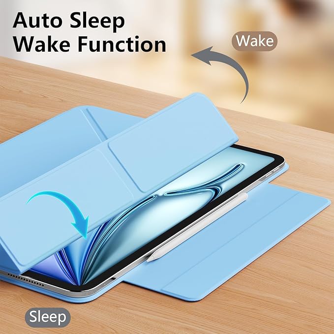 Case for iPad Air 13(M3 2025/M2 2024)&ampiPad Pro 12.9 (6th5th4th3rd Gen)Powerful Magnetic AttachmentSlim Trifold Stand CaseAuto Wake/SleepDurable Protection（Blue）