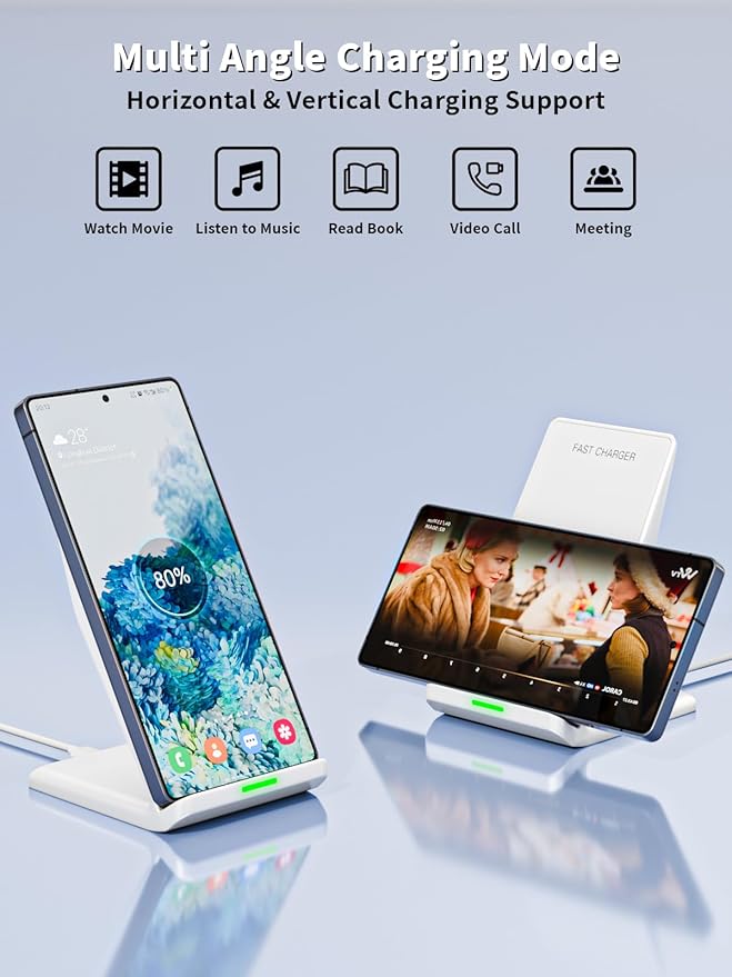 Wireless Phone Charger Stand15W Fast Android Wireless Charger Station for iPhone 17/17 Air/17 Pro Max/15/14/13 15W Fast Charging for Samsung Galaxy S23 S22 S21 with 20W USB C Charging Block Adapter