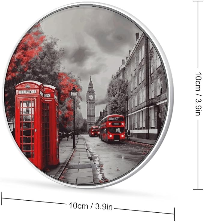Red London Street Wireless Charger Fast Wireless Charging Pad with USB Cable 10W Anti-Slip Magnetic Wireless Charger Portable Slim Charger Puck Travel Charging Station