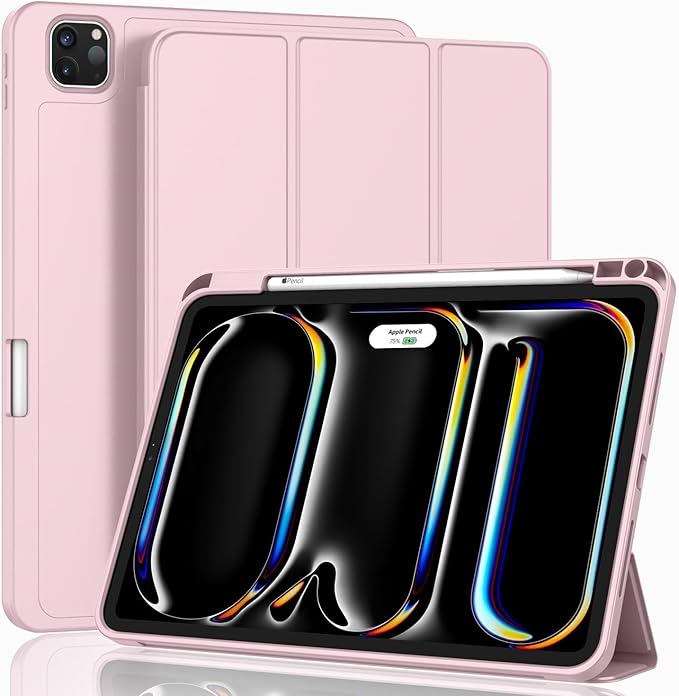 ZryXal New iPad Pro 13 Inch Case (M5) 2025 / (M4) 2024 with Pencil Holder Smart iPad Case [Support Pencil Pro and Pencil (USB-C)] Support Touch ID and Auto Wake/Sleep (New Pink)