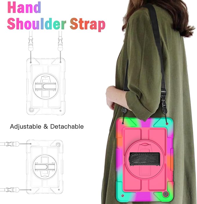 BMOUO CASE for Samsung Galaxy Tab A9+ Plus Case 11 2023 (SM-X210/X216/X218) Shockproof Galaxy Tab A9 Plus Case with Rotating Stand and Hand/Shoulder Strap Magenta