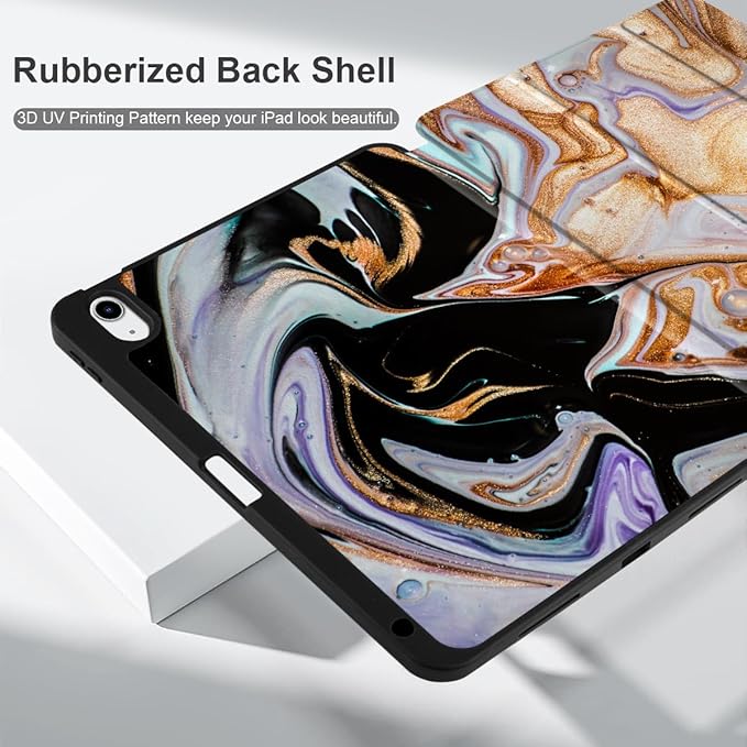 DONGKE for iPad Air 11 Inch Case M4 2026 / M3 2025 / M2 2024 &amp iPad Air 5th 2022 / 4th Gen 2020 10.9 Inch Ultra Thin Soft TPU Back Cover with Pencil Holder Support Auto Wake/Sleep Black Marble