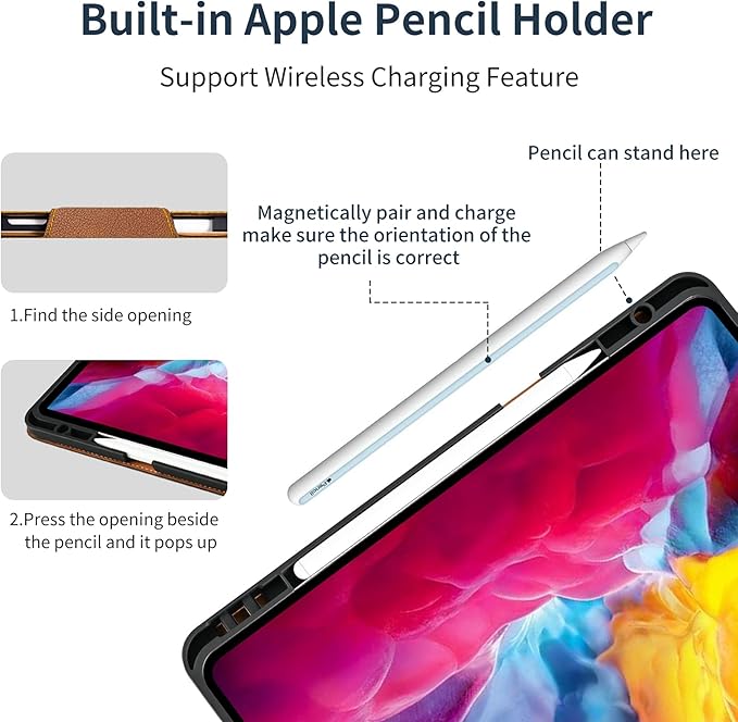 Gexmil Case for iPad Pro 11 Inch4th/3rd/2nd/1st Generation(2022/2021/2020/2018) Genuine Leather Cover with Pencil HolderCowhide Folio CoverAuto Sleep/Wake Magnetic ClosureBrown