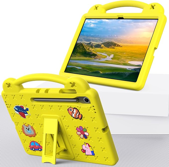 Compatible with Samsung Galaxy Tab A11 2025 Tablet Case Kids Friendly Universal Lightweight Shockproof Protective Case with Shoulder Strap &amp Stand Handle Yellow