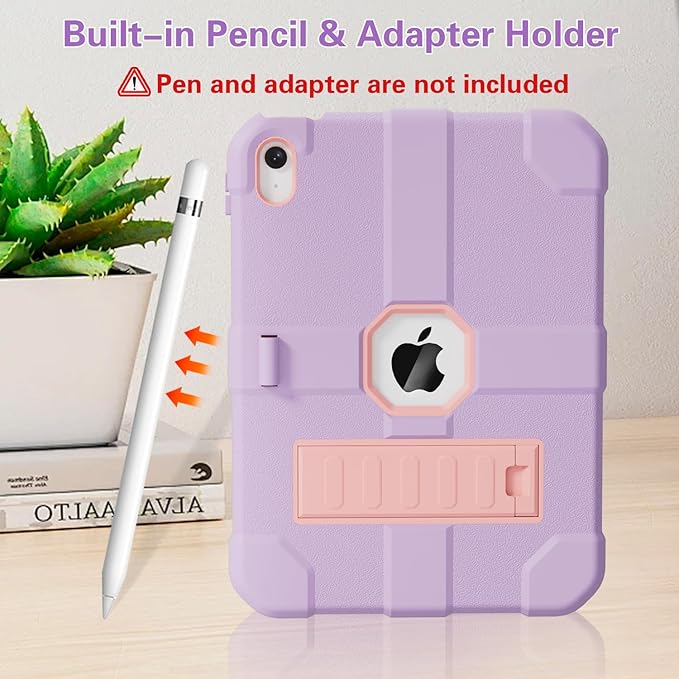 Case for iPad (A16) 11th Generation 11 Inch 2025 / iPad 10th Generation 10.9 Inch 2022 Rugged Heavy Duty Protective Cover [Built-in Pencil Holder ] for iPad 11/10 Gen (EggplantPurple)