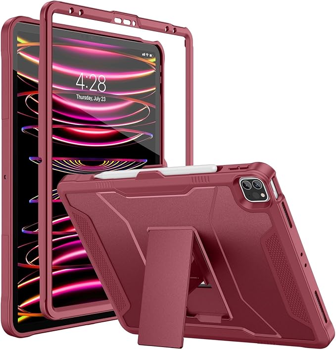 Soke Case for iPad Pro 12.9 Inch 6th/5th/4th Generation(2022/2021/2020 Release) Rugged Shockproof Protective Cover with Built-in Kickstand for Apple iPad Pro 12.9 - Dark Red