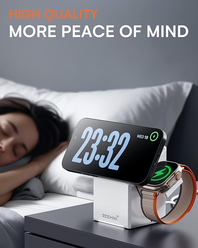 ZEEHOO 3 in 1 Charging Station for iPhone Charging Station for Apple MagSafe Charger Qi2 Certified 15W Fast Wireless Charger for Apple Watch for iPhone 171615141312 Series AirPods (White)