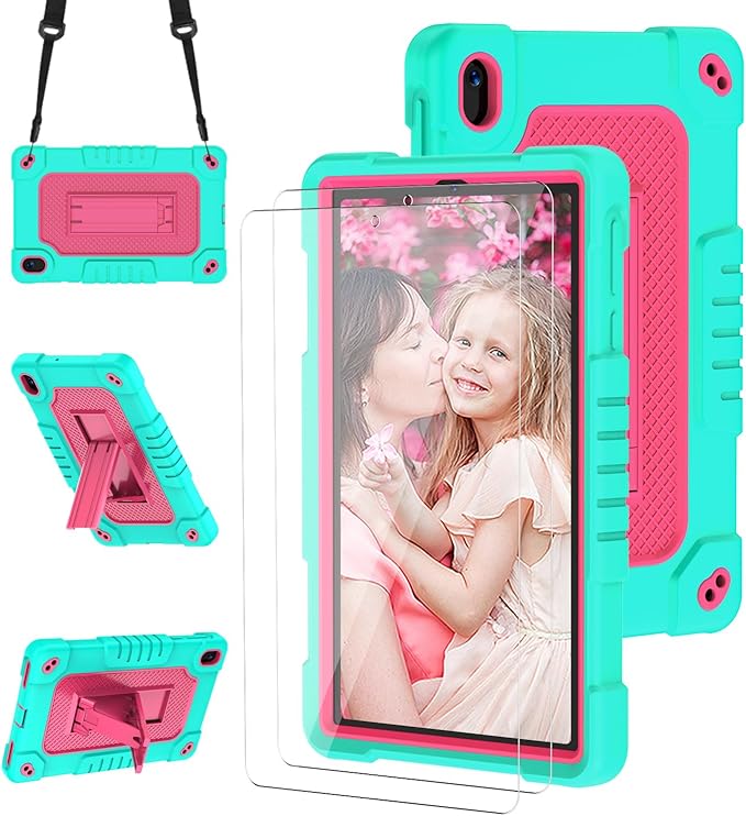 for Walmart Onn 8 inch Gen 4 2024 Model Tablet Case with 2 Pcs Screen ProtectorHeavy Duty Kids Shockproof Stand Shoulder Strap Case for Walmart Onn 8 2024 Model:100135923 (Green/Pink)