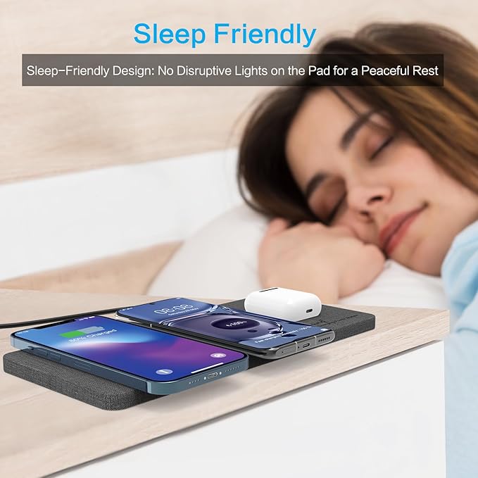 ZealSound Triple Wireless ChargerCharging PadUltra Slim Fast 3x10W Charger Station for Multiple 3 Devices New Airpods Samsung Earbuds Mat Dock W/AC Adapter for All Wireless Charging Phones