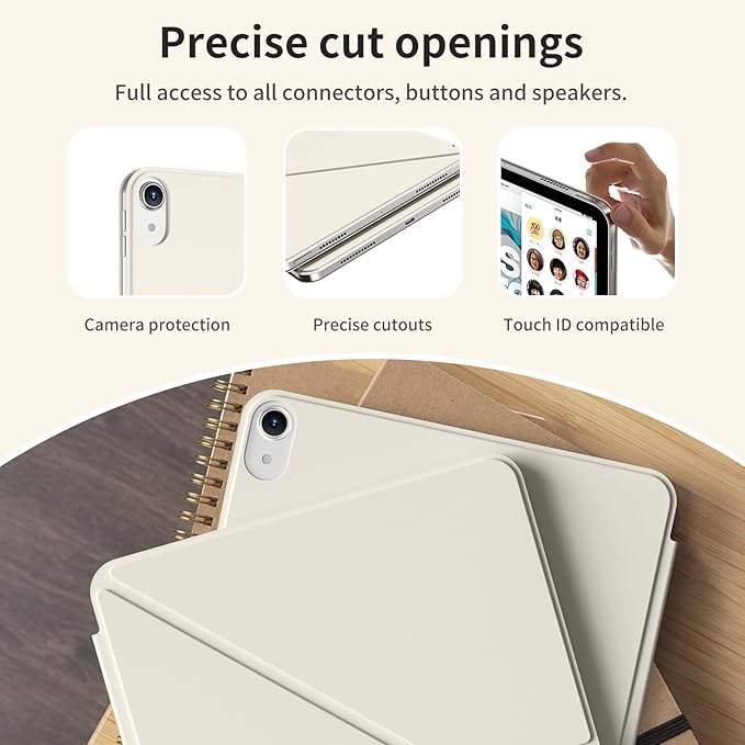 for iPad A16 Case iPad 11th/10th Generation Case (2025/2022) Removable Magnetic Cover Ultra Slim Shockproof Adjustable Portrait/Landscape Stand with Raised Screen View Auto Sleep/Wake White